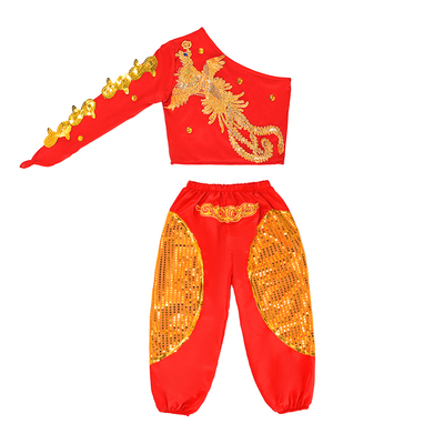 少年志儿童舞蹈表演服中小学生红色舞台服古典扇子舞民族演出服装