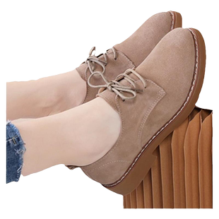 真皮小皮鞋休闲单鞋女复古英伦风布洛克妈妈鞋软底防滑女鞋春秋款