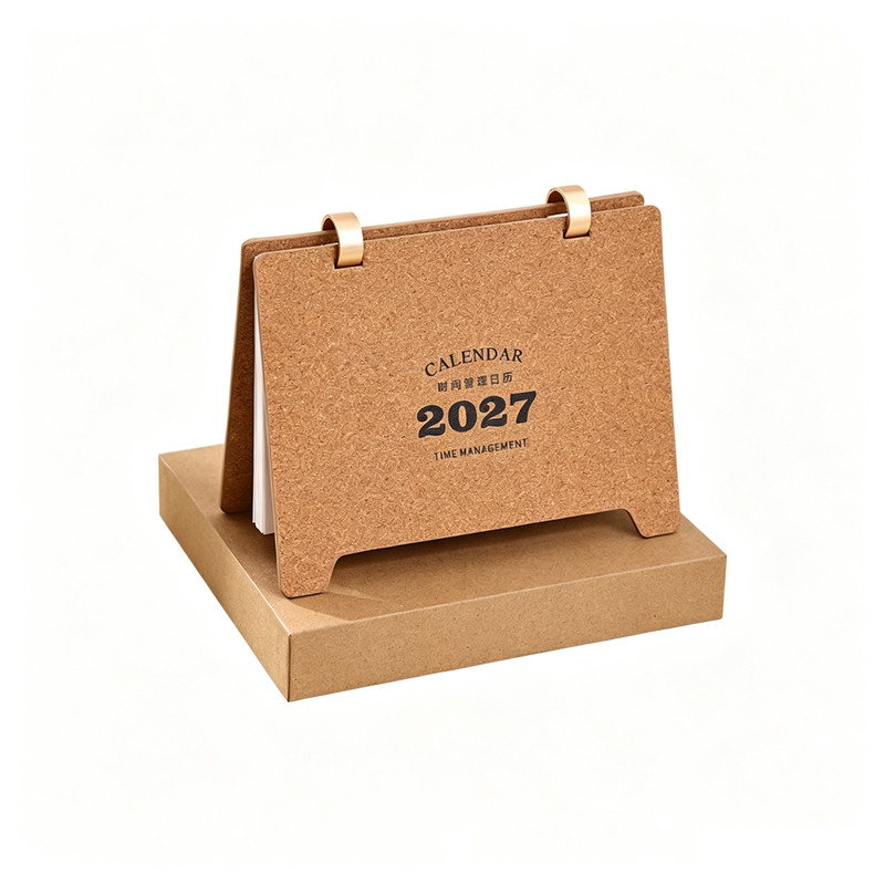 2027年新款软木木制台历办公桌面摆件公司印logo商标日历月历年历