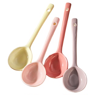 陶瓷汤勺奶油风家用汤匙高颜值喝粥可爱小号勺子长柄喝汤调羹