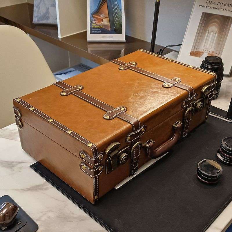 复古手提箱老花色皮箱摄影道具箱收纳箱老式旅行储物箱欧式木箱子