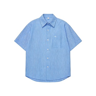 Dream made 蓝色格子短袖衬衫男款夏季美式通勤休闲半袖男生衬衣