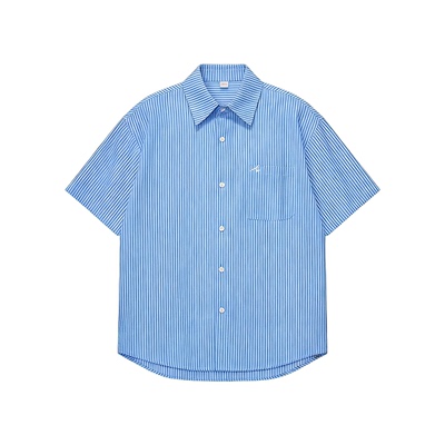 Dream made 蓝色格子短袖衬衫男款夏季美式通勤休闲半袖男生衬衣