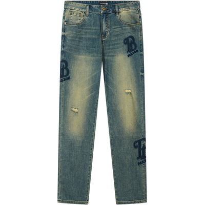 BM字母印花刺绣美式高街牛仔裤2025新款男裤子潮牌高级感休闲裤薄