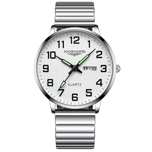 老人专用手表中老年人大数字防水夜光钢带弹簧带男士石英爸爸妈妈