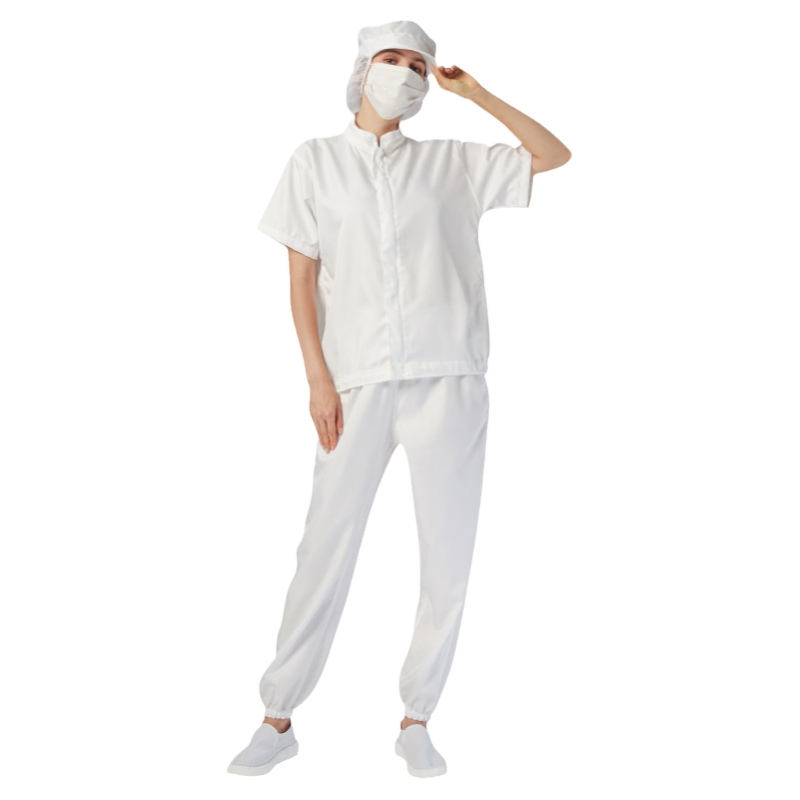 夏季食品厂工作服短袖套装白色车间透气工装中央厨房烘焙生产网帽