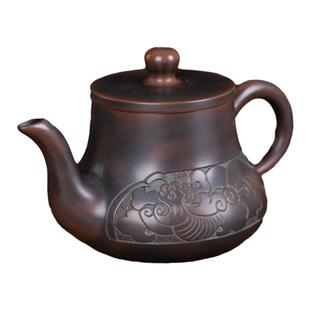 钦州坭兴陶茶壶【长嘴龙凤宫灯壶】名家纯手工送礼自用原矿紫陶壶