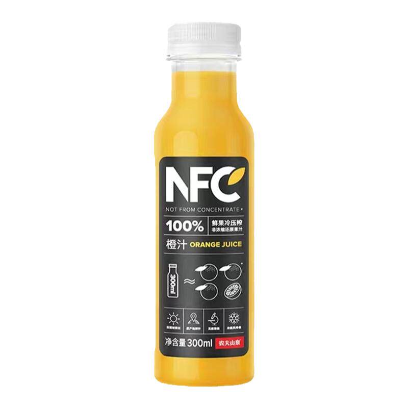农夫山泉100%NFC果汁300ml瓶装鲜榨橙汁芒果番石榴苹果香蕉汁饮料