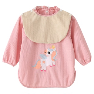 宝宝罩衣男女童灯芯绒反穿衣婴儿辅食专用围兜防水小月龄防脏外罩