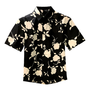 夏季新款休闲宽松衬衫男高级感痞帅复古风花色上衣短袖花衬衣男款