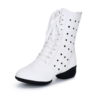 靴白色 中跟时装 镂空水兵舞女广场舞蹈靴软底跳舞鞋 2023年春秋新款
