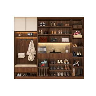 2025新款实木鞋柜家用门口一体靠墙大容量中古风入户玄关柜定制