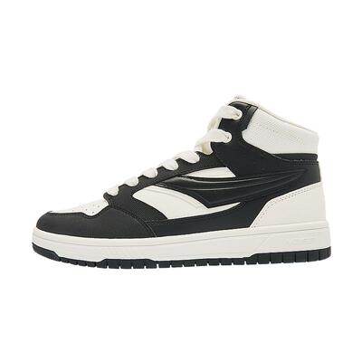 乔丹高帮女款运动板鞋2025年新款革面百搭休闲女滑板鞋黑粉撞色鞋