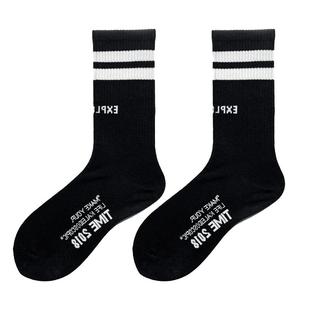 配鲨鱼裤的袜子女生中筒袜秋冬潮流中长款黑色运动长筒袜外穿纯棉