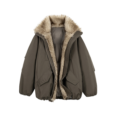 NEVER EMPTY毛领拼接羽绒服男女款90白鸭绒座山雕保暖外套2025冬