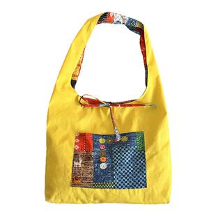 春夏新款民族风复古拼布包波西米亚风情单肩包大容量托特包背心袋