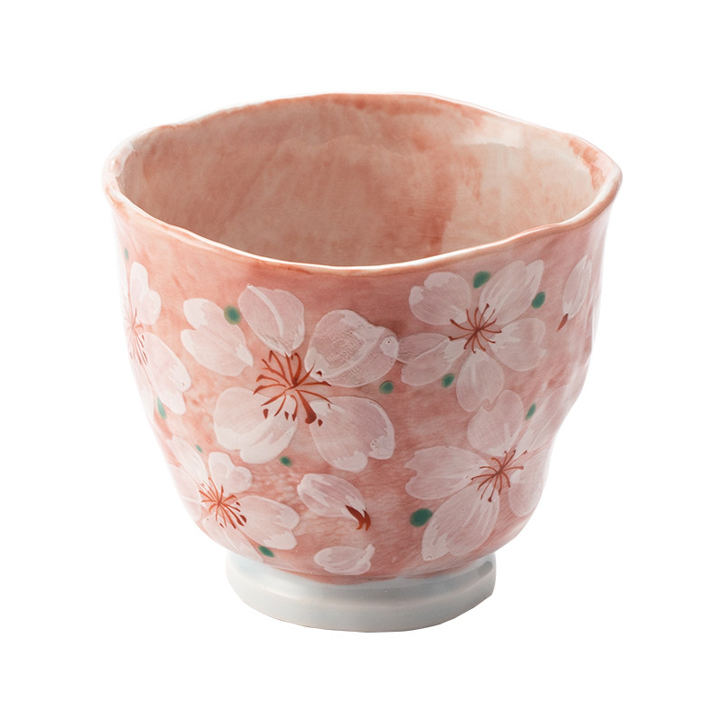 日本进口日式樱花陶瓷茶杯手绘手握杯茶具手工主人杯品茗杯咖啡杯