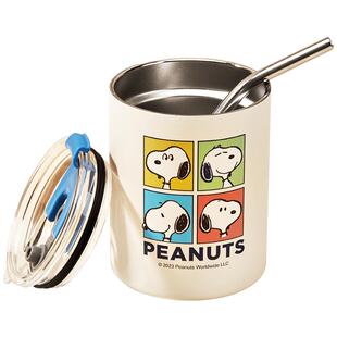 史努比保温杯女生高颜值咖啡杯外带不锈钢吸管水杯子办公室马克杯