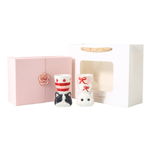 可爱猫狗杯子马克杯对杯粉色礼盒装生日新婚圣诞新年乔迁礼物送礼