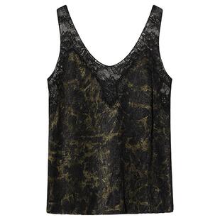 COCOBELLA静奢重工刺绣蕾丝吊带背心女可外穿打底黑金上衣VT0020