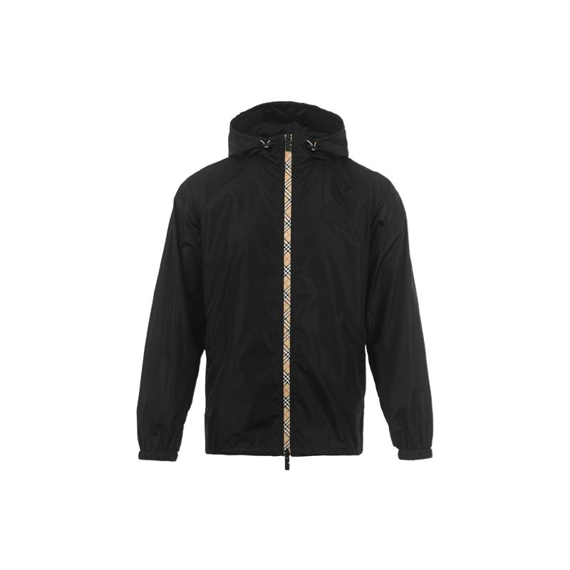 【自营】BURBERRY/博柏利男士格纹饰连帽拉链宽松休闲夹克外套