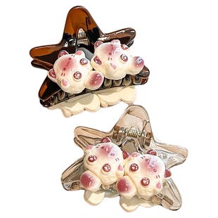 卡通可爱五角星猫咪抓夹女后脑勺高马尾发夹盘发头饰半扎发鲨鱼夹