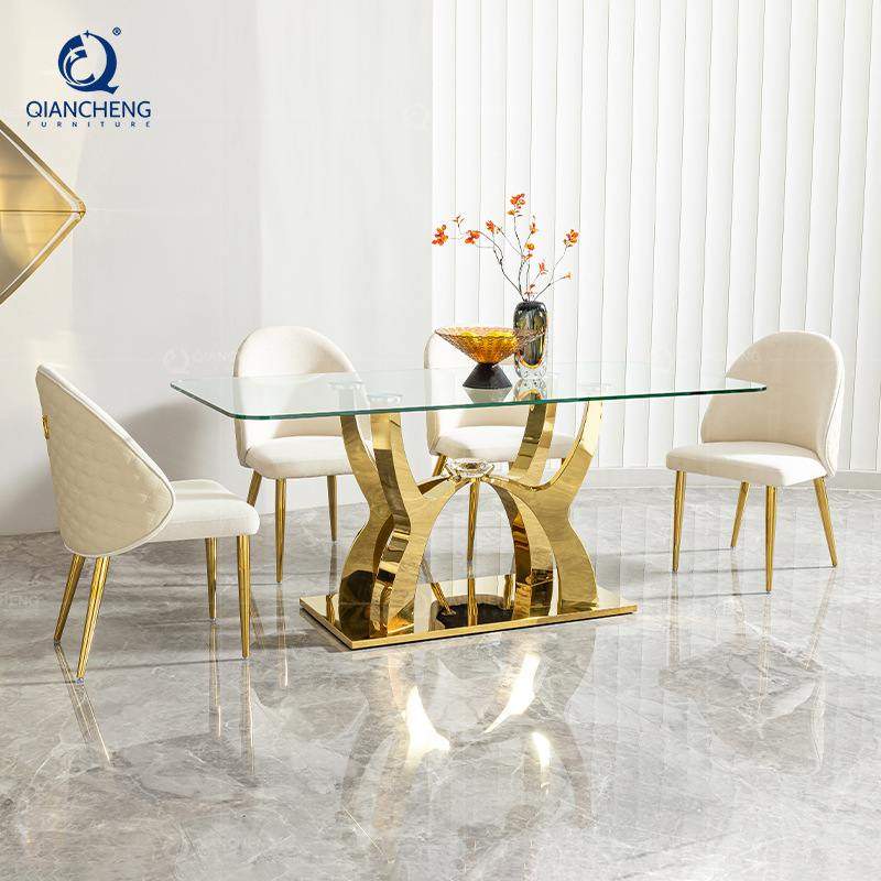 现代轻奢钢化玻璃餐桌高档餐厅家具高端酒店设计师不锈钢餐桌椅子