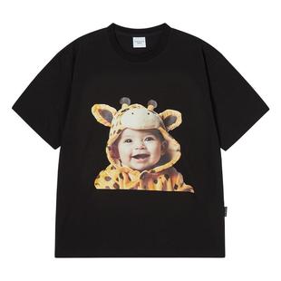 ADLV长颈鹿Babyface娃娃脸短袖T恤25年新款夏情侣装圆领纯棉韩国