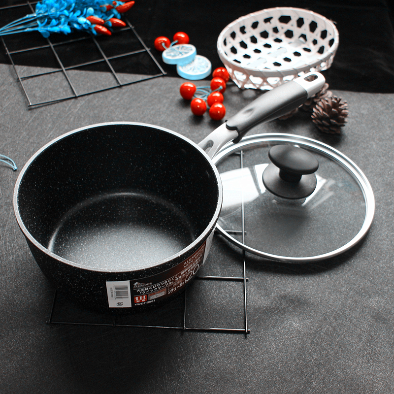 SARA日式麦饭石色加深炒菜锅煮牛奶锅婴儿辅食小锅不沾煮汤面锅