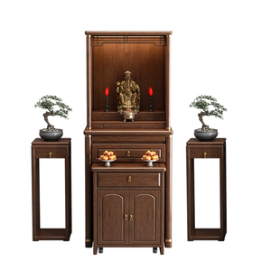新中式实木佛龛带门神台柜佛柜供桌胡桃木家用香案佛像立柜供奉桌