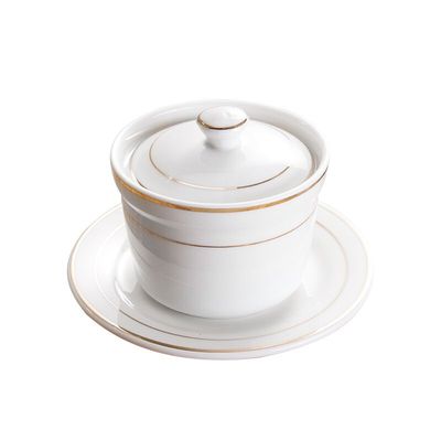 纯白圆形描金汤煲带盖补品炖锅