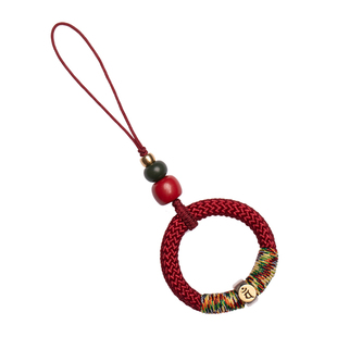 福一方朱砂纯银生肖本命像手机链手工编织挂绳高级指环扣挂件红绳