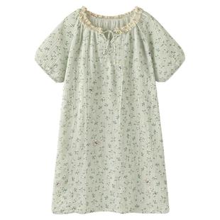 〖薄荷白巧〗甜美小熊睡衣女款夏2026新款纯棉纱布睡裙短袖家居服