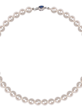 天然海蓝宝石澳白珍珠项链纯银扣