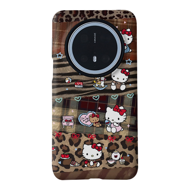 拼接豹纹凯蒂猫磁吸菲林二合一适用华为oppo/vivo手机壳小米17pro可爱HelloKitty17promax卡通图案软壳保护套
