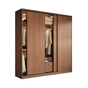 全实木衣柜推拉门中古风家用卧室可定制一门到顶加厚18mm板大衣橱