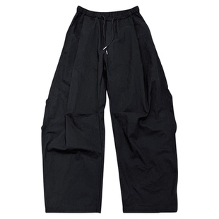 秋季新款美式重磅加绒弯刀休闲裤男宽松阔腿工装裤子垂感直筒长裤