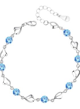 海洋之心手链女999纯银蓝钻礼物