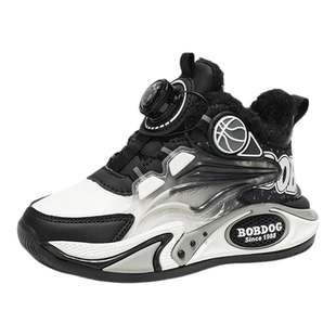 巴布豆童鞋男童大棉鞋2025冬季新款加绒保暖中大童儿童黑色运动鞋