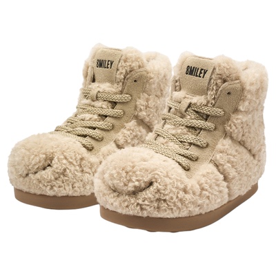 SMILEY笑脸卡其色高帮加绒增高鞋