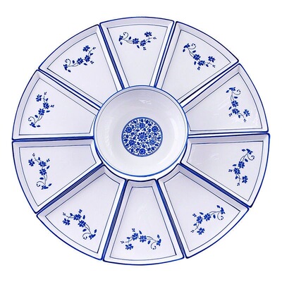 釉下彩青花瓷拼盘餐具组合扇形盘圆桌拼盘套装釉下彩家用炒菜盘子