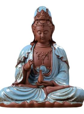 东方泥土静坐观音陶瓷观世音菩萨