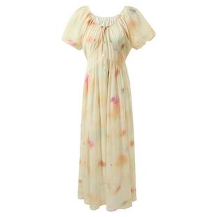 ibudu2025夏季新款晕染印花连衣裙雪纺A字裙长裙度假女