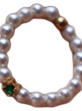 法式复古施家珍珠戒指女绿锆石