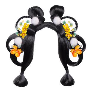 明制古风毛绒兔耳花朵配饰秋冬马面裙假发一体式可爱少女全套头饰