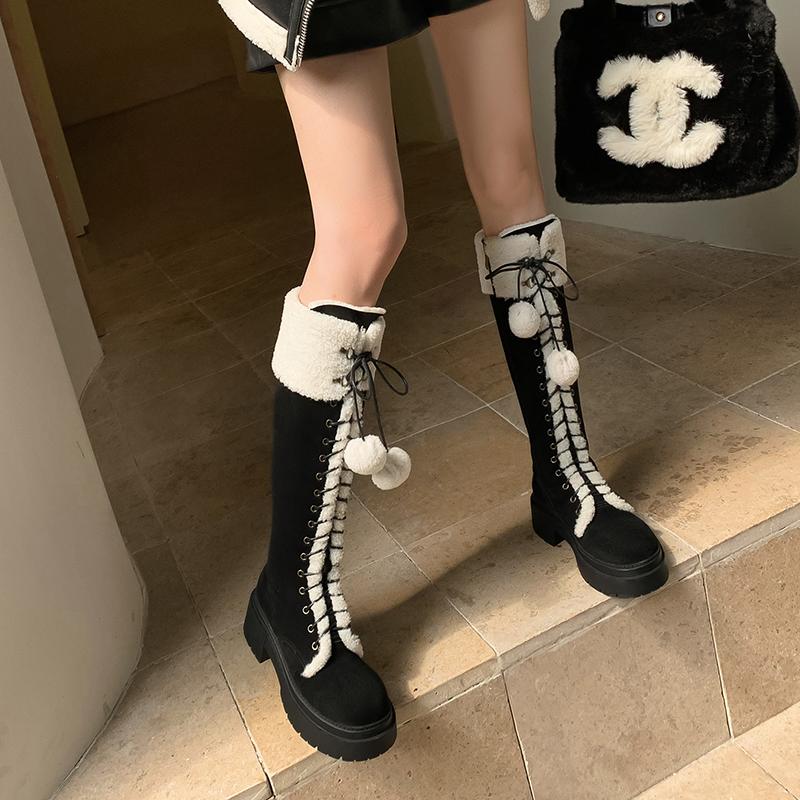厚底棉鞋雪地靴女冬季新款复古加绒皮毛一体保暖棉靴增高长筒靴子