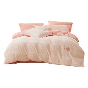 罗莱生活LOVO乐蜗加厚法兰绒牛奶绒床品套件床单四件套被套秋冬