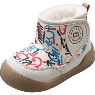 牧童童鞋涂鸦宝宝雪地靴男童2025冬季新款加厚加绒保暖女童大棉鞋