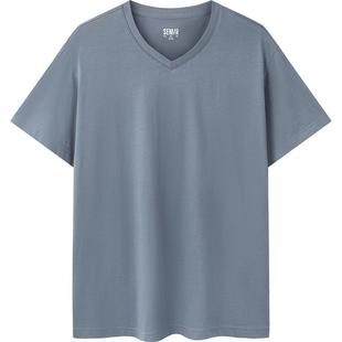 森马短袖T恤男2024夏新款简约纯色修身V领上衣净色百搭休闲装纯棉