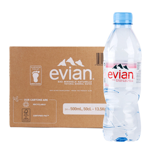 法国进口EVIAN依云天然矿泉水500ml*24瓶塑料瓶家庭弱碱性饮用水